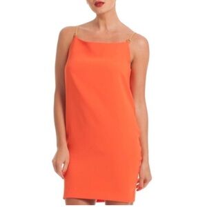 TRINA TURK CREPE ORANGE COCKTAIL DRESS with GOLD CHAIN STRAPS 8